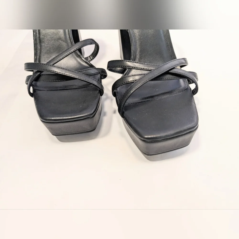 Black Platform Ankle-Strap Block Heel Sandal